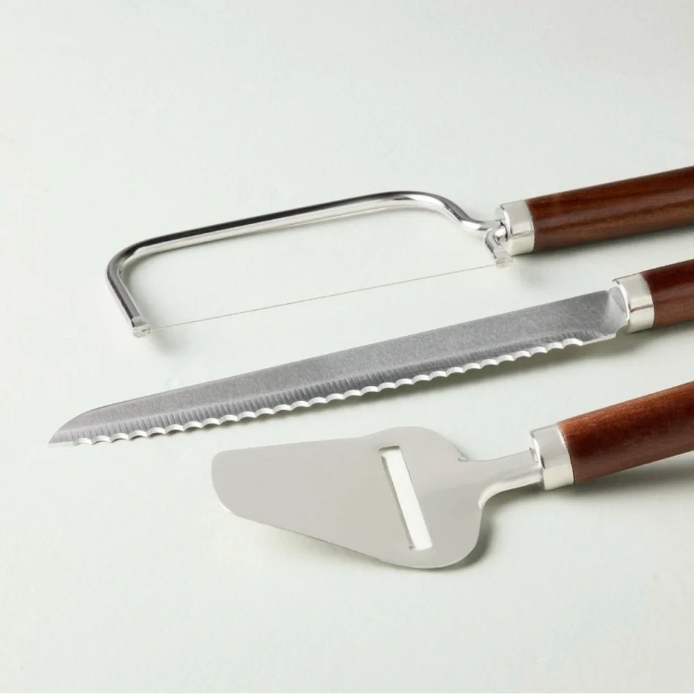 Hearth & Hand Set of 3 Cheese and Bread Knives Dark Brown